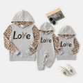 Family Matching Letter Print Grey Splicing Leopard Long-sleeve Hoodies Grey