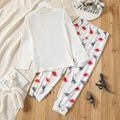 2-piece Kid Boy Animal Dinosaur Print Long-sleeve White Tee and Elasticized Pants Set White
