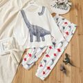 2-piece Kid Boy Animal Dinosaur Print Long-sleeve White Tee and Elasticized Pants Set White