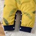 2pcs Baby Boy/Girl All Over Feather Print Yellow Waffle Long-sleeve Jumpsuit Set Multi-color