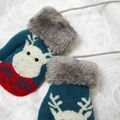Toddler Christmas Embroidery Elk Winter Warm Plush Gloves Mittens Blue