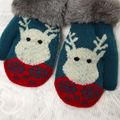 Toddler Christmas Embroidery Elk Winter Warm Plush Gloves Mittens Blue