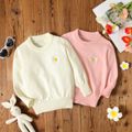 Toddler Girl Floral Embroidered Solid Color Sweater White