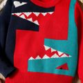 Dinosaur Print Color Block Long-sleeve Red Toddler Sweater Top Red