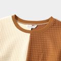 Solid Waffle Textured Splicing Long-sleeve Sweatshirt for Mom and Me Color block