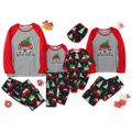Christmas Tree in Car and Letter Print Family Matching Raglan Long-sleeve Pajamas Sets (Flame Resistant) Color block image 1