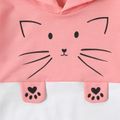 Kid Girl Cat Print Colorblock Hoodie Sweatshirt Pink image 4