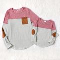 Striped Splicing Pink Long-sleeve Cotton T-shirts for Mom and Me Pink