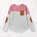 Striped Splicing Pink Long-sleeve Cotton T-shirts for Mom and Me Pink
