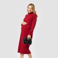 Nursing Pure Color Minimalist Long-sleeve Midi Dress Scarlet
