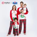 Peppa Pig Family Matching Christmas Team Elf Top and Plaid Pants Pajamas Sets Red
