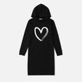 Love Heart Print Black Family Matching Long-sleeve Hoodie Dresses and Tops Sets Black