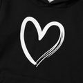 Love Heart Print Black Family Matching Long-sleeve Hoodie Dresses and Tops Sets Black