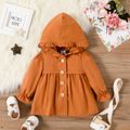 Baby Girl Solid/Floral Print Ruffle Long-sleeve Hooded Single Breasted Coat Caramel