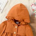 Baby Girl Solid/Floral Print Ruffle Long-sleeve Hooded Single Breasted Coat Caramel