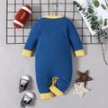 Baby Letter and Number Print Color Block Long-sleeve Knitted Jumpsuit Dark Blue