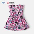 Justice League Toddler Girl Pink Bowknot Solid Coat and Allover Flutter-sleeve Dress Pink