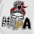 Cooles Kurzarm-T-Shirt mit Mädchen- und Buchstaben-Print für Mama und mich weiß
