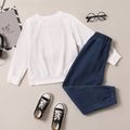 2-piece Kid Boy Letter Headphone Print White Sweatshirt and Elasticized Denim Jeans Set White