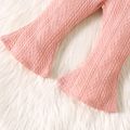 2pcs Baby Girl Solid Cable Knit Textured Long-sleeve Romper and Flared Pants Set Pink
