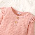 2pcs Baby Girl Solid Cable Knit Textured Long-sleeve Romper and Flared Pants Set Pink