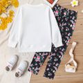 2-piece Kid Girl Letter Floral Print White Pullover Sweatshirt and Elasticized Pants Set White