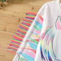 Kid Girl Unicorn Print Tassel Design Long-sleeve Tee White