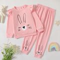 2-piece Kid Girl Ruffled Animal Rabbit Print Pink Sweatshirt and Elasticized Pants Set Pink