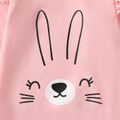 2-piece Kid Girl Ruffled Animal Rabbit Print Pink Sweatshirt and Elasticized Pants Set Pink