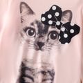Kid Girl Animal Cat Bowknot Print Long-sleeve Pink Tee Pink