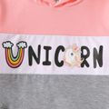 Kid Girl Unicorn Rainbow Letter Print Colorblock Hoodie Sweatshirt Pink