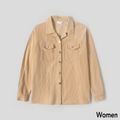 Cream Corduroy Long-sleeve Button Down Jackets for Mom and Me Creamcolored