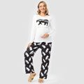 Maternity Bear Print Long-sleeve Tee and Pants Pajamas Lounge Set White