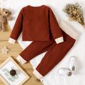 2pcs Baby Boy Brown Knitted Ribbed Long-sleeve Top and Trousers Set Brown