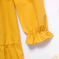 Kid Girl 100% Cotton Ruffled Square Neck Smocked Long-sleeve Yellow Dress Yellow