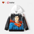 Superman Kid Boy Colorblock Super Hero Hoodie Sweatshirt Black/White image 1