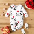 Valentine's Day Baby Girl All Over Love Heart and Letter Print Long-sleeve Jumpsuit White
