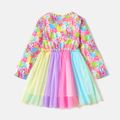 Care Bears Kid Girl Easter Colorful Mesh Splice Long-sleeve Dress Multi-color