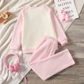 2-piece Kid Girl Letter Unicorn Embroidered Fuzzy Raglan Sleeve Sweatshirt and Pink Pants set Pink