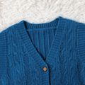 Kid Girl Button Design Solid Color Knit Vest Coat Blue