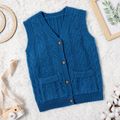 Kid Girl Button Design Solid Color Knit Vest Coat Blue