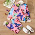 2-piece Kid Girl Butterfly Print Zipper Bomber Jacket and Pants Casual Set Pink