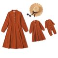 Solid Ribbed Long-sleeve Button Down Dress for Mom and Me RustRed image 1