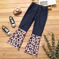 Kid Girl Denim Leopard Print Splice Flared Jeans Blue