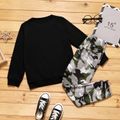 2-piece Kid Boy Letter Camouflage Print Pullover Sweatshirt and Pants Set Black