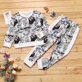 2-piece Kid Girl Butterfly Letter Allover Print Pullover Sweatshirt and Pants Set Multi-color