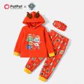 PAW Patrol 3-piece Toddler Boy/Girl Pups Team Christmas Sweatshirt and Pants Set with Face Mask Orange red