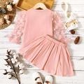 2-piece Toddler Girl Butterfly Design Mesh Long-sleeve Pink Top and Bowknot Design Skirt Set Pink