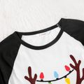 Christmas Antlers and String Lights Letter Print Family Matching Raglan Long-sleeve Pajamas Sets (Flame Resistant) Black/White
