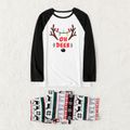 Christmas Antlers and String Lights Letter Print Family Matching Raglan Long-sleeve Pajamas Sets (Flame Resistant) Black/White